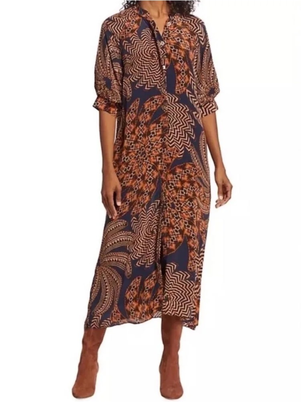 FARM Rio Navy and Rust Printed Midi Dress